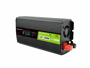 Green Cell Przetwornica napicia PowerInverter LCD 12 V 500W/1000W Przetwornica samochodowa z wywietlaczem - czysty sinus