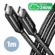 Axagon BUCM2-CM10AB Data and charging USB 480Mbps cable 1 m. PD 240W, 5A. Black braided